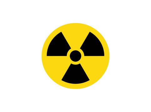 A universally recognized radiation warning symbol featuring a yellow circle with black trefoil and center dot.