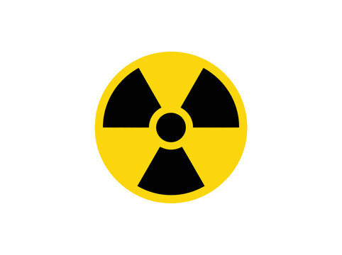 A yellow radiation warning symbol with black trefoil and center dot on a plain white background.
