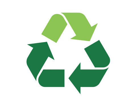 A green recycling symbol with three arrows forms a circular pattern on a plain white background.