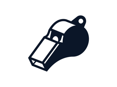 A navy blue whistle with a metal ring attachment depicted in a sleek, minimalist silhouette style.