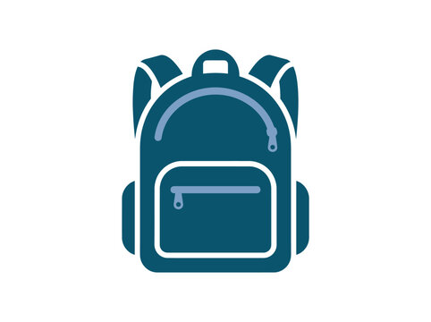 Dark blue backpack with a single front pocket and sturdy straps shown in a minimalist, flat design style.