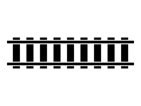 Black and white illustration of parallel railway tracks with evenly spaced ties.