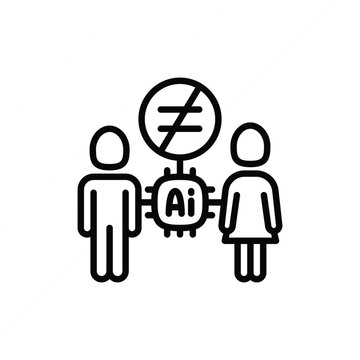 AI gender equality thin line icon representing artificial intelligence, gender fairness, unbiased algorithms, equal treatment, inclusive technology, and responsible AI. Vector illustration.