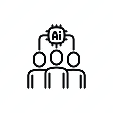 AI social impact thin line icon representing artificial intelligence, social change, digital transformation, community development, human interaction, and responsible technology. Vector illustration.