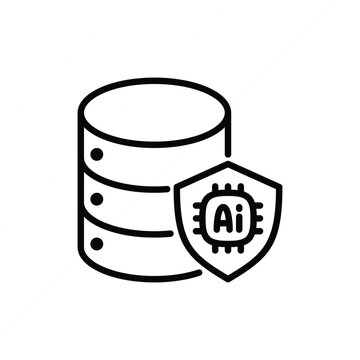 AI data privacy thin line icon representing artificial intelligence, personal data protection, privacy-preserving technology, secure information, and responsible data processing. Vector illustration.