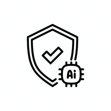 AI trust thin line icon representing artificial intelligence, trustworthy technology, transparency, security, reliability, ethical AI, and responsible innovation. Vector illustration.