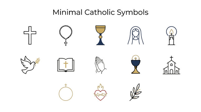Minimal Catholic Symbols Set Vector Illustration Isolated on Transparent Background