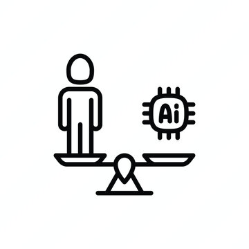 Human replacement by AI thin line icon representing artificial intelligence, automation, workforce transformation, job displacement, machine substitution, and the future of work. Vector illustration.