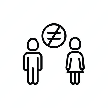Gender discrimination thin line icon representing gender inequality, unfair treatment, bias, social injustice, unequal opportunities, and discrimination. Vector illustration.
