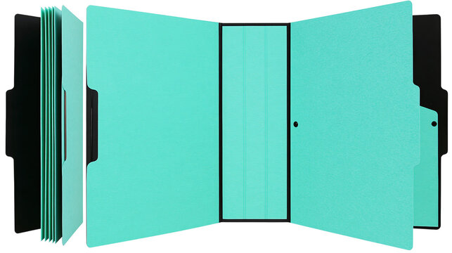 Teal blue expanding file folder with accordion pockets isolated on transparent background PNG element