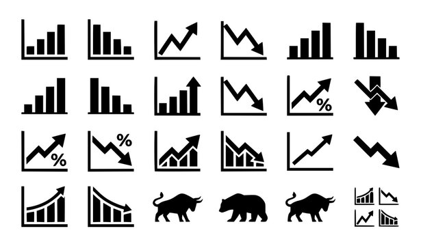 Up Down Growth Decline Graph Increase Decrease Vector Icon Set