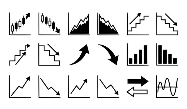 Economic Rise Decline Increase Decrease Graph Vector Icon Collection