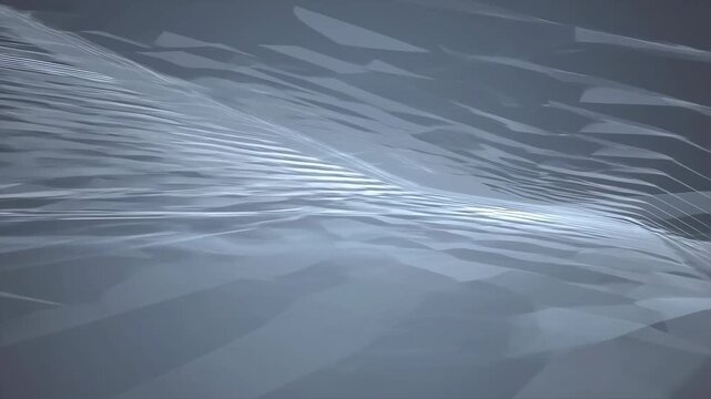 Abstract animation of flowing translucent lines intersecting over a gray gradient background. Animated backdrop combines translucency with visible depth.