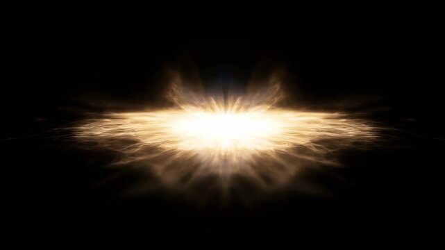 Bright golden light burst expands and pulses against a dark background. Animated texture shows light rays and glowing particles with expanding motion.