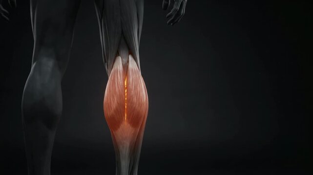 Human Calf Muscle Injury - Gastrocnemius Tear Anatomy with Glowing Pain Effect - 3D Medical Animation 4K Footage