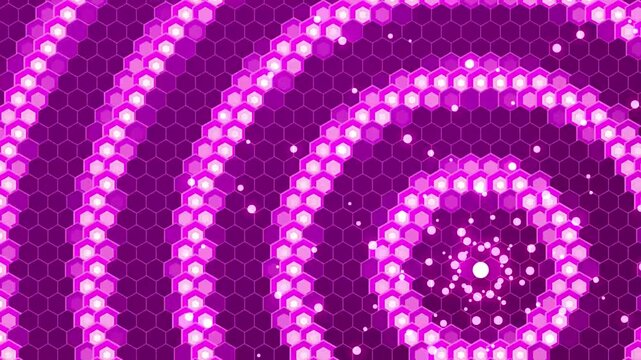 Pink LED Spiral Pattern, Concentric Glowing Rings, Magenta Dot Matrix Tunnel, Retro Neon Light Texture, Vibrant Futuristic Motion Graphics Background