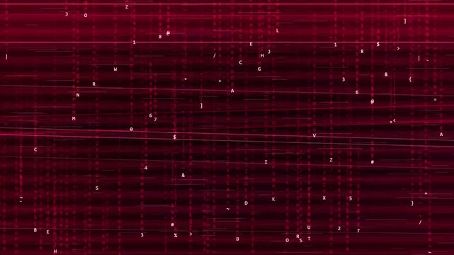 Red Digital Matrix Grid, Glowing Data Lines and Scattered Light Points, Futuristic Network Interface, Cyber Technology Texture, Dark Motion Graphics Background