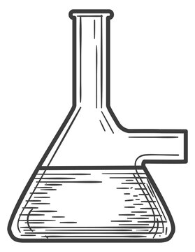 Buchner flask engraving. Lab glass liquid drawing