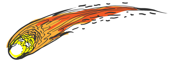 Burning meteor color drawing. Comet flying in space © vectortatu