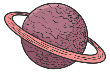 Planet with orbit ring color drawing. Saturn icon © vectortatu