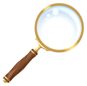 Vintage magnify glass. Old loupe. Retro zoom