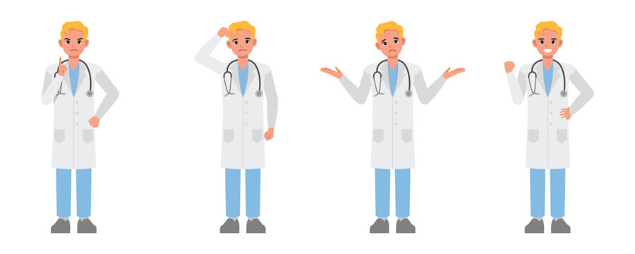 Doctor vector character design. Presentation in various action.
