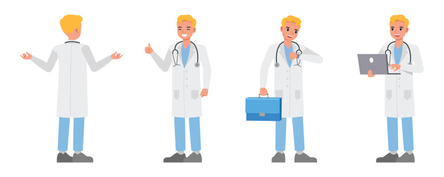 Doctor vector character design. Presentation in various action.