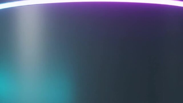 Abstract dark background with glowing purple neon light strip on curved surface