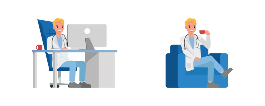 Doctor vector character design. Presentation in various action.