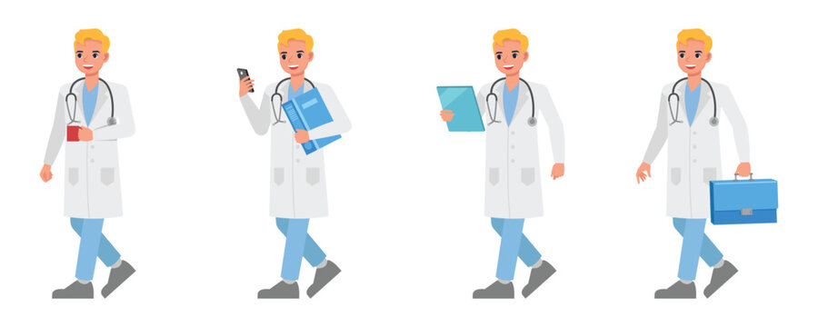 Doctor vector character design. Presentation in various action.