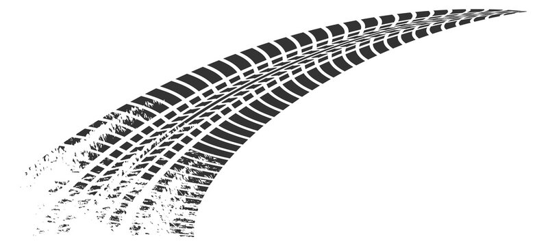 Fast tyre track curve. Black offroad path