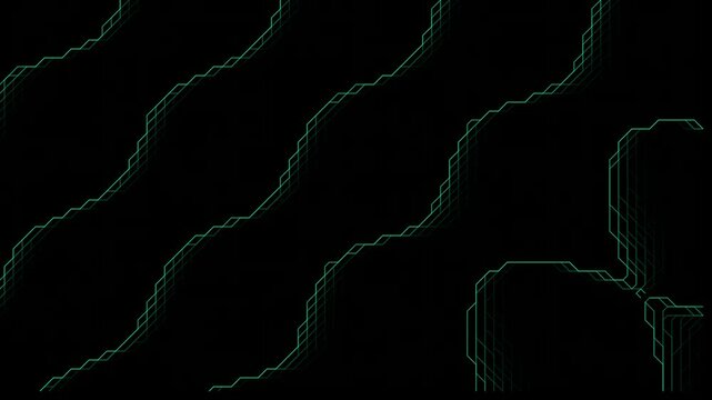 Digital Waves: Abstract Green Wavy Circuit Lines on Black Background