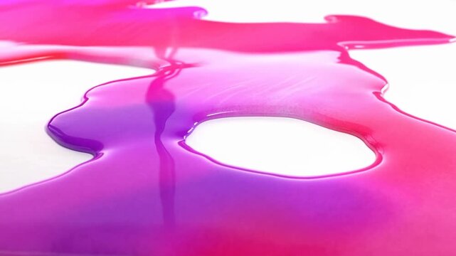 Glossy pink and purple liquid paint spreads across a clean white surface. Creative title, beauty branding, and cosmetics advertising.
