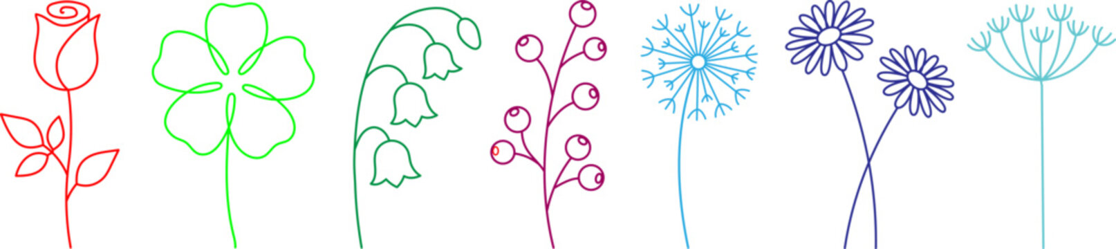 Colorful Minimalist Floral Line Art Set Featuring Botanical Flowers and Wildflowers