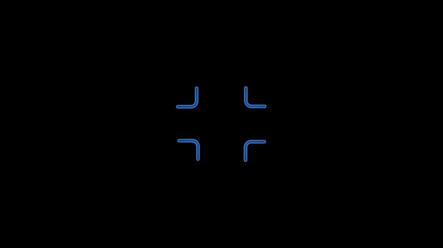 Glowing neon four blue corner marks on a vibrant black screen.Representing digital stock photography, image licensing, and creative content marketplace.