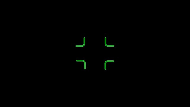 Glowing neon four corner focus frame icons, representing digital stock photography, image licensing, and creative content marketplace.