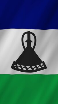 Lesotho flag waving in the wind 4K animation vertical video