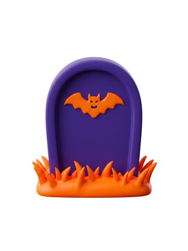 Purple and orange 3d cartoon halloween tombstone illustration