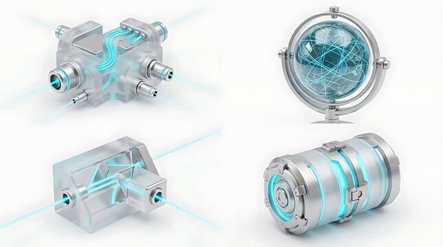 Quantum Encryption Key Distribution Hardware Set, Frosted Acrylic Holographic Laser Style, Cryptography Data Security Communication Network Render Isolated