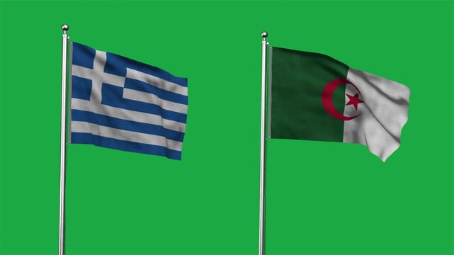 Greece and Algeria Waving Flags, 3D Illustration.