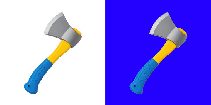 A small hand axe with a yellow handle and a silver blade transparent png