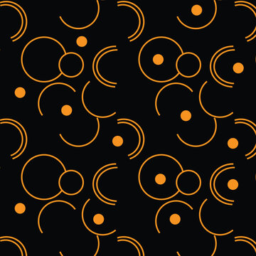 abstract geometric circles seamless pattern, black and orange vector background