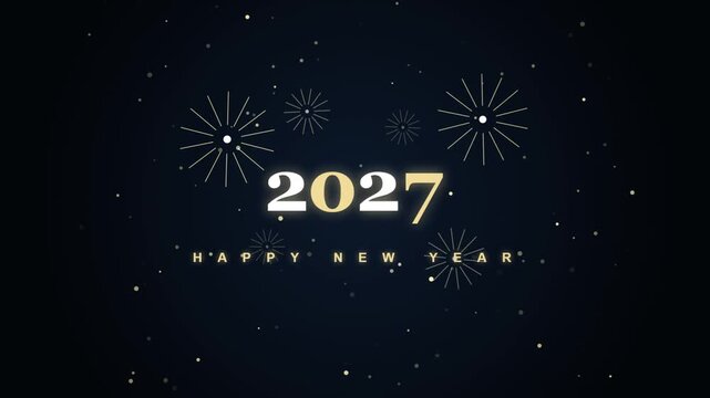Elegant 2027 New Year with starburst fireworks on dark blue