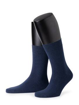Dark navy men's mid-calf socks on mannequin isolated on white background, studio shot