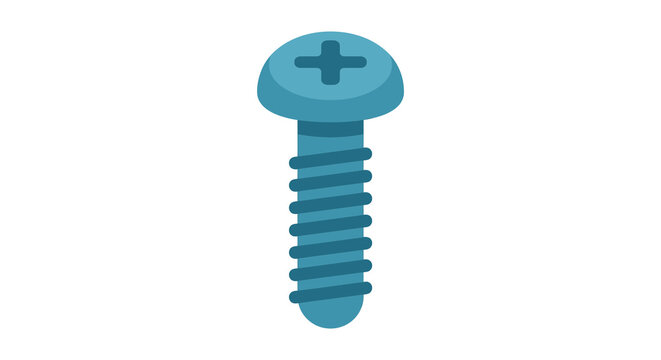 A blue screw with a cross head is depicted in a flat vector illustration