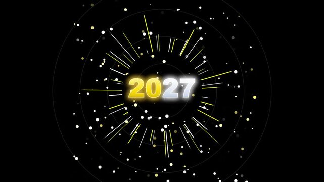 Golden 2027 New Year with circular radial burst and particles