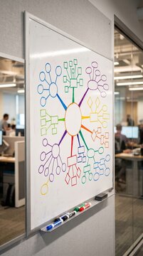 Colorful mind map diagram on whiteboard in modern office environment