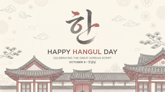 Prompt give me unicuq happy hangul day celebration graphic