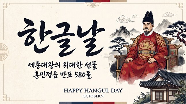 Prompt give me unicuq hangul day celebration with king sejong