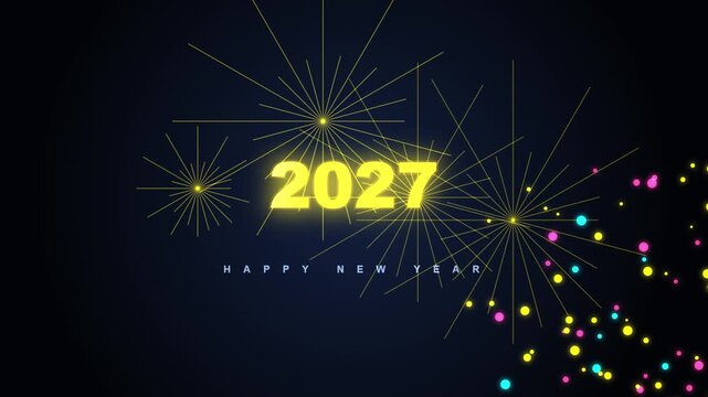 Bright 2027 New Year with colorful fireworks and glowing particles